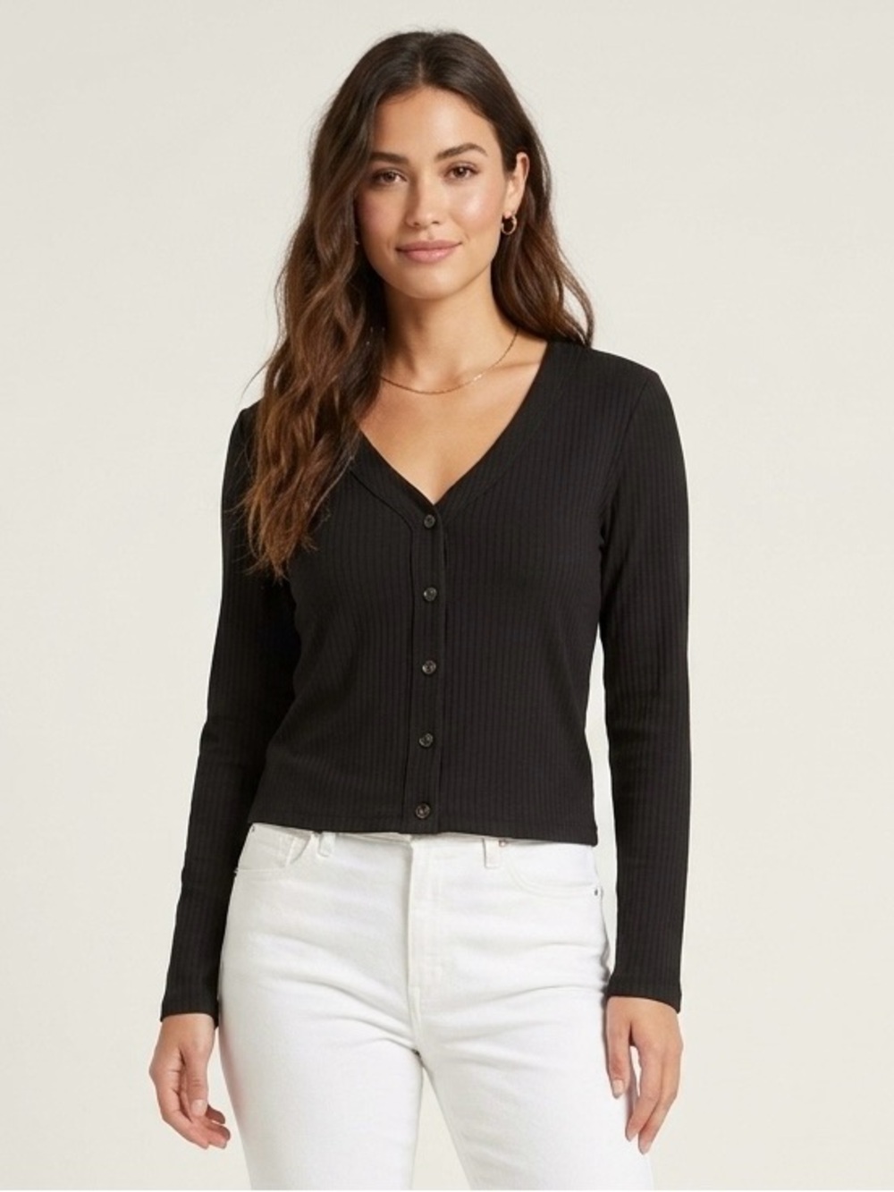 Eye Candy Casual Streetwear Black Ribbed V-Neck Button-Front Women's Top Size XL